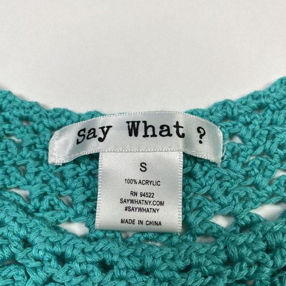 Say What Brand Crop Top Short Sleeve Crochet Sweater Teal Women Size S Pre-Owned - Picture 3 of 6